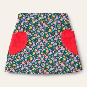 Mini Boden Heart Pocket Cord Skirt - Starboard Blue Spring Floral 9-10Y